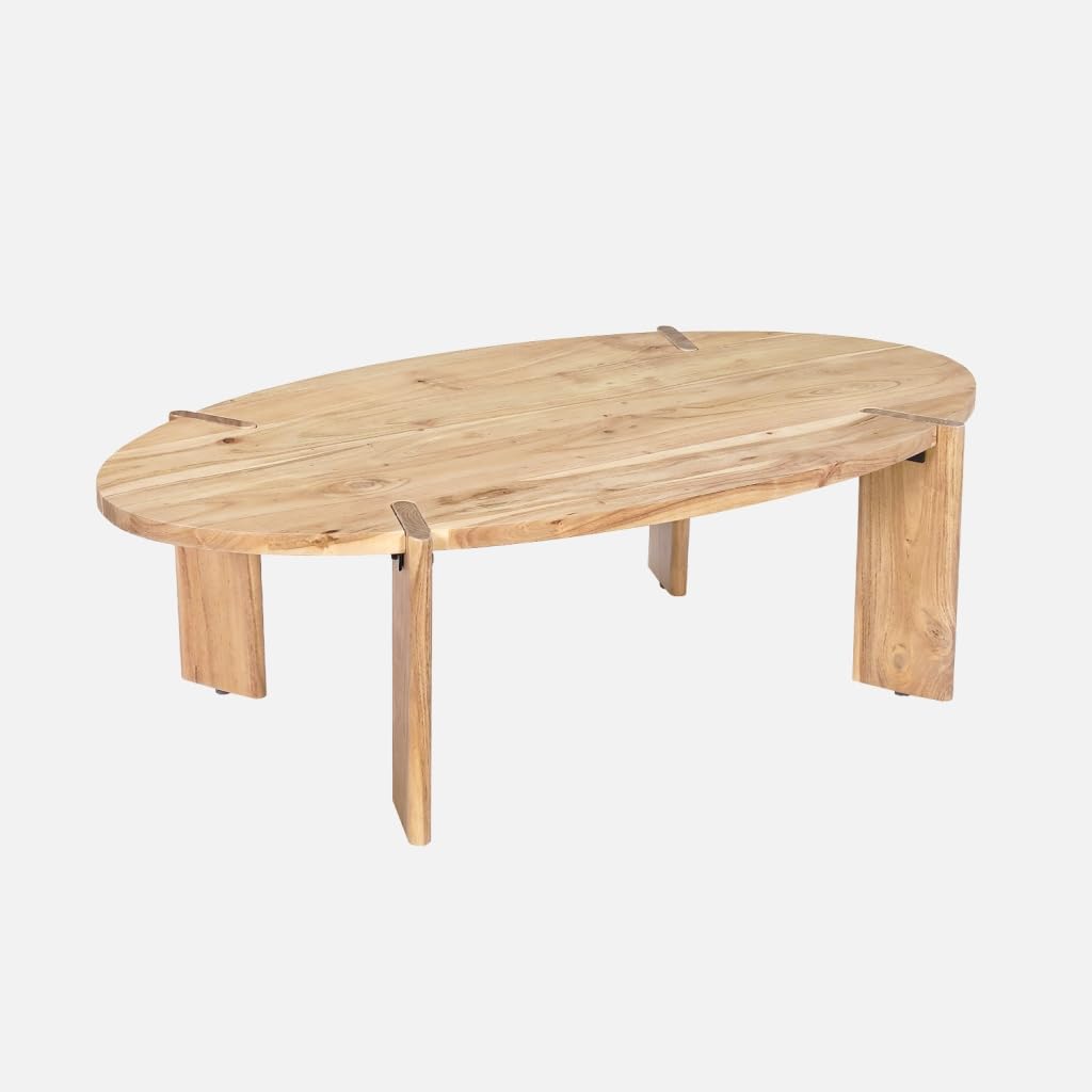 Table Basse Ovale Bois d'acacia 120cm Sans Angles pour Enfants