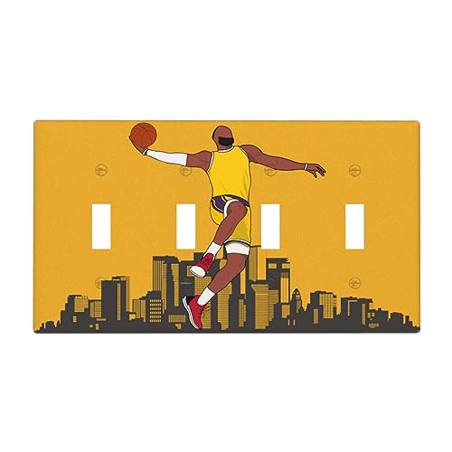 Xuejiaku Copertura per interruttore della luce Cartoon Basketball Superstar Sports 4 Gang Switch Plate Quad Toggle Placche da parete Placche decorative per presa elettrica piastre di copertura per