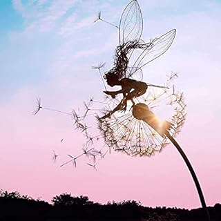 CONSUNDYTT Fairies And Dandelions Dance Together Yard Decorations, Fairy Garden Metal Courtyard Art Statue - Indoor And Outdoor Lawn Walkway Patio Decoration, Wind Catcher Patio Decoration