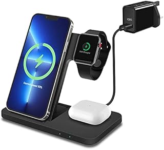 Wireless Charger 3 in 1 Charging Station with QC3.0 Adapter for iPhone 14 13 12 11 Pro Max/X/Xs Max/XR/8 Plus, Air Pods 2/Pro/3,iWatch 8/7/6/5/4/3/2,Samsung Galaxy S22 S21 S20 Note 20, Galaxy buds