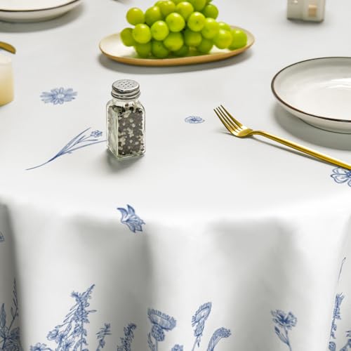 Horaldaily Spring Summer Tablecloth 70×70 Inch Round, Wild Flowers Floral Blue Washable Seasonal Table Cover for Party Picnic Dinner Decor by Horaldaily - Used condition - Image 4