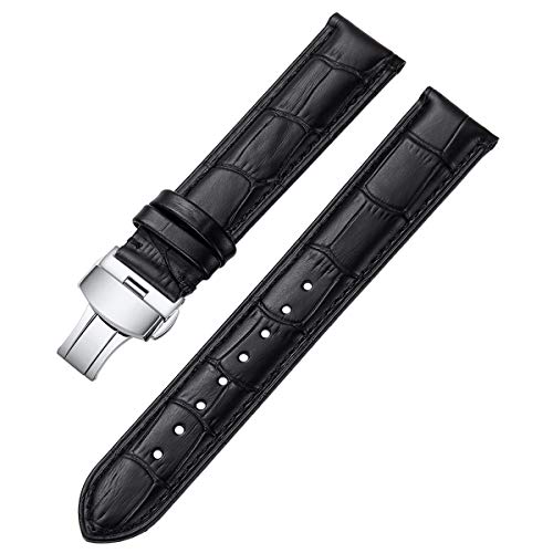 iStrap Leather Watch Band -Alligator Grain Embossed Pattern Calfskin Replacement Strap-Stainless Steel Deployment Buckle with Push Buttons-Bracelet for Men-20mm-Black-Extra Long by iStrap - Used condition - US$9.26