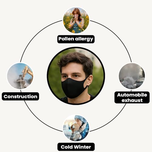Image of Yugan Anti Pollution Reusable and Washable Face Mask for Adult, Unisex, Soft Breathable Oxford Fabric (Black)