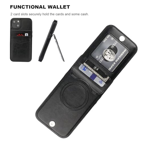 Image of KIHUWEY for iPhone 13 Case Wallet Compatible with MagSafe Wireless Charging, Credit Card Holder, RFID Flip Leather Magnetic Clasp Kickstand Heavy Duty Protective Cover 6.1 Inch (Black)