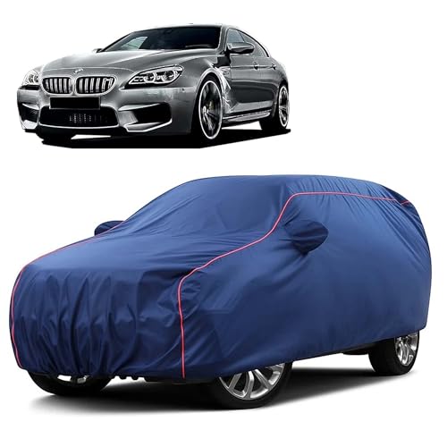 Image of Sulfar 100% Water Resistant Car Body Cover Compatible with Mirror for BMW ML (Triple Stitched, Full Bottom Elastic, Blue Taffeta with Red Piping)