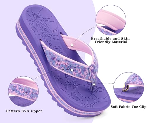 Image of ONCAI Flip Flops for Women, Fashion Printed Platform Sandals Woman with Arch Support Yoga Mat Cushion, Lightweight Summer Beach Outdoor Chunky Non-Slip Rubber Soles US Size 5-11