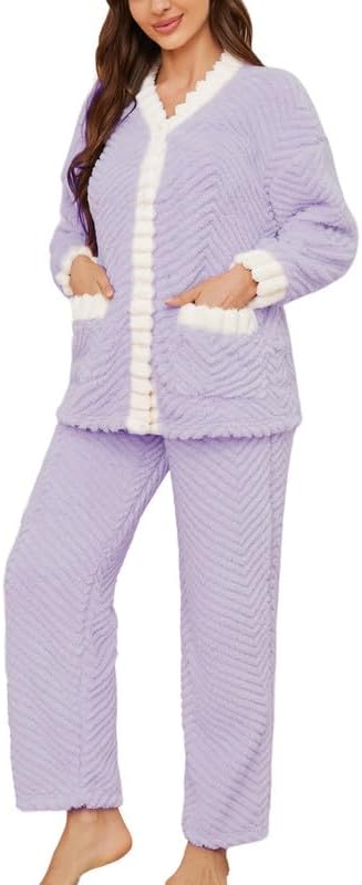 LYCY Women’s Plush Fleece Pajama Set,Soft Cozy Pajama for Women Warm Sleepwear Lounge PJS