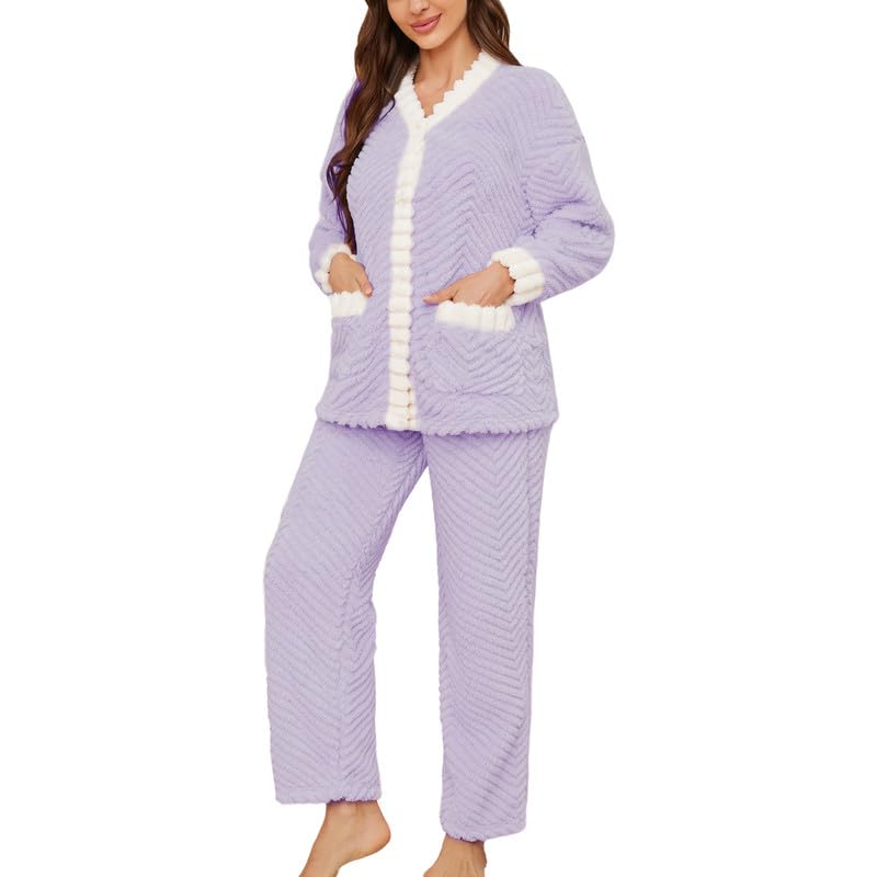 LYCY Women's Plush Fleece Pajama Set,Soft Cozy Pajama for Women W...