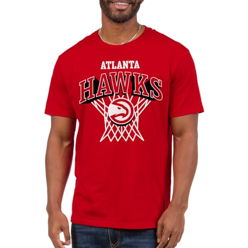 Atlanta Hawks NBA Nothing But Net Team Logo - Adult Short Sleeve Fan T-Shirt for Men and Women