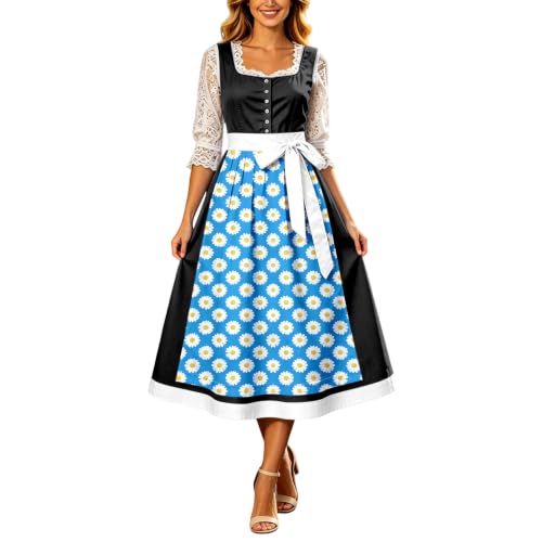 Vestido dirndl cómodo que estiliza la figura con delantal ajustable para evitar rozaduras