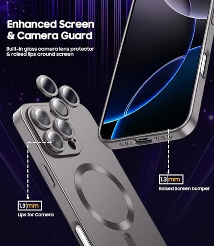 Image of Dizoro Magnetic Case for iPhone 16 Pro Max Case [Compatible with MagSafe][Built-in Camera Lens Protector] Slim Soft Silicone Bumper Shockproof Metallic Luster Back Cover Phone Case (Natural Titanium.)