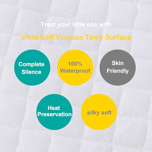 Image of Zippered Crib Mattress Protector Waterproof, 6-Sided Encasement, 2 Pack | White, Breathable Viscose Fabric, Absorbent Layer, Machine Washable, Fits Standard Crib Mattress