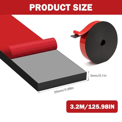 Hengrongshen Gummistreifen, 25mmX3mmX3.2m Gummistreifen Selbstklebend Vollgummiprofile, Gummi Klebeband Wird für Dichtungen, Bodenschutz, Vibrationsschutz, Abdeckungen