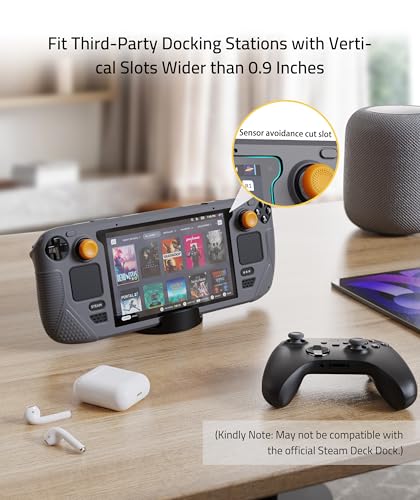 Syntech Protective Case Compatible with Steam Deck Accessories Console OLED/LCD, All-Round Protection with Non-Slip Thumb Grips, Silicone Cover for Enhanced Fit and Alignment-Gray