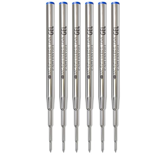 Monteverde USA Capless Gel Refill To Fit Montblanc Ballpoint Pens - Medium Point, Blue (6 Pack) (M433BU)