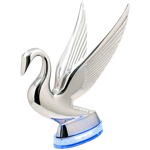 GG Grand General 47984 Chrome Swan Hood Ornament with Blue/Clear 6 LED Glow Base