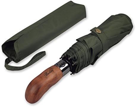 Balios Travel Umbrella Handmade Real Wood Handle Auto Open & Close Windproof Strong Fiberglass Multi Folding Premium 300 Thread Finest Fabric (Designed in Britain)