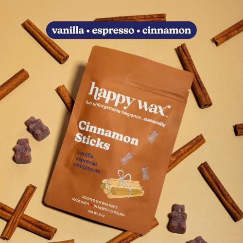 Image of Happy Wax Cinnamon Collection: Natural, Non-Toxic Scented Soy Wax Melts - Total 6oz Variety Pack: Cinnamon Sticks, Pumpkin Spice Latte, Cinnamon Chai