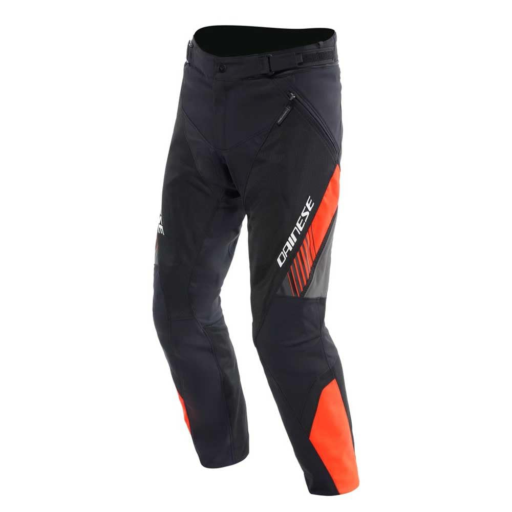 Dainese - Drake 2 Air Absoluteshell Pants, Motorbike Waterproof Trousers, Ventilated, with Removable Knee Protectors, Men, Black/Red-Fluo, 54