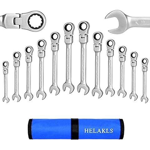 Juego de 12 llaves combinadas HELAKLS con trinquete y cabeza flexible Cover