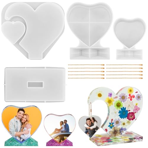 3 juegos de moldes de resina para marco de fotos, moldes de resina en forma de corazón AIFUDA de silicona, moldes de epoxi grandes para fundición de resina, manualidades, decoración del hogar, regalos