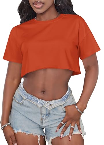Image of Crop Tops for Women Oversized Short Sleeve T Shirts Crew Neck Cropped Tees