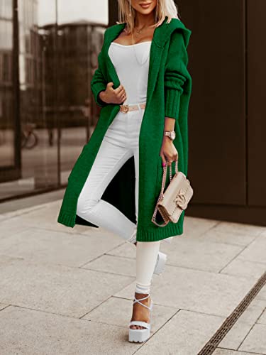 Aoysky Womens Long Cardigans Cable Knitted Open Front Oversized Hooded Outerwear Sweater Coat Green #TOP3