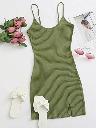 Floerns Women's Casual Solid Sleeveless Cami Split Hem Ribbed Knit Bodycon Mini Dress A Green M #TOP4