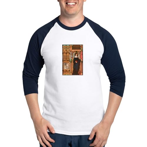 CafePress St. Scholastica Baseball Jersey Men's Cotton Baseball Jersey, 3/4 Raglan Sleeve Shirt Blue/White