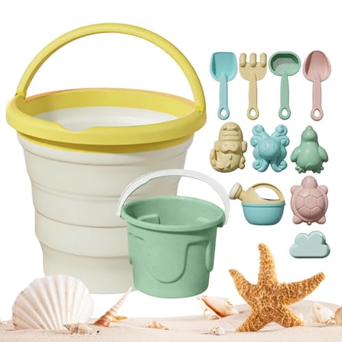 Option 1 Sand Toys For Beach - Foldable Bucket Rake Mold Playset, Colorful Kids Beach Toys | For Ages 3 And Up Boys Girls Childr
