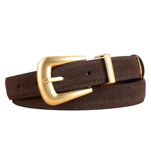 Brown Suede Belt Women with Gold Buckle, Trendy Elegant Thin Womens Belts for Jeans Pants Coat Waist Dress Belts