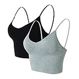 Seamless Sports Bra 2 Pcs Crop Top Bra Wirefree Bra Removable Pads for Women Yoga Workout with...