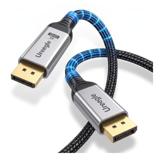 Ureegle DisplayPort 1.2 Cable 6.6FT, 4K@60Hz, 2K@240Hz/165Hz/144Hz [1 Pack] | DisplayPort Cable 21.6Gbps for HDR HDCP 2.2, FreeSync G-Sync, Braided DP Cable for Gaming Monitor PC Laptop GPU