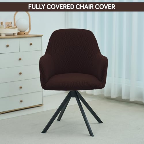 Image of HOKIPO Premium Jacquard Fully Covered Cover for Swivel Dining Chair with Arms, Pack of 2, Brown (AR-5356-BR*2)