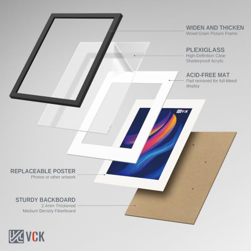 Image of VCK 22.375 x 34 Poster Frame 3 Pack, Black Wood, A2 Mat, for Poster Print