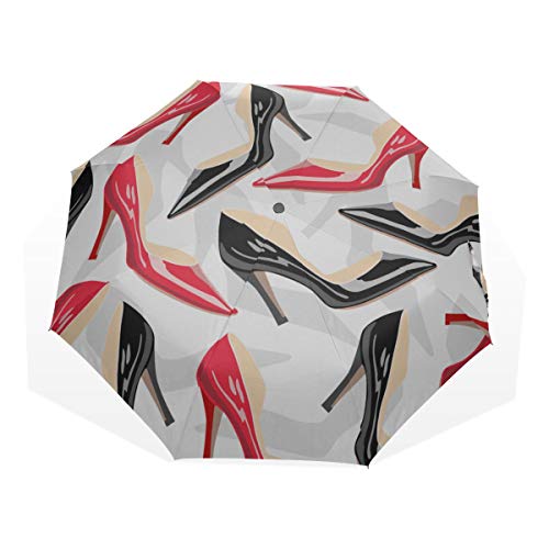 Paraguas de Viaje Arcos Hermosos y Tacones Altos Compraventa contra los Rayos Ultravioleta 3 Fold Art Ligero Paraguas Plegables (impresión Exterior) Lluvia a Prueba de Viento Paraguas de protección s