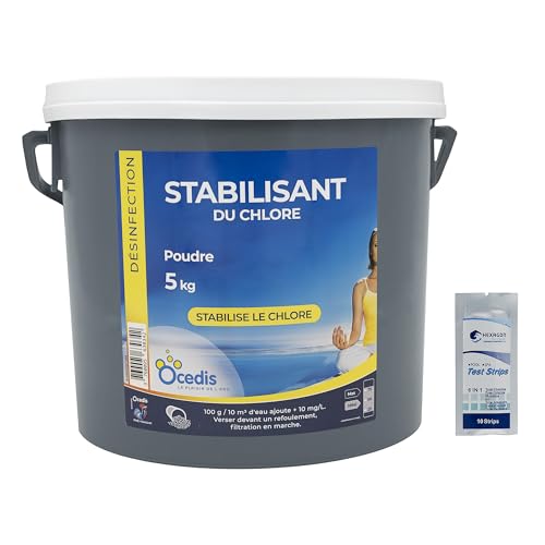 OCEDIS STABILISANT du Chlore Poudre - 5kg | Stabilisant - Stabilisateur du Chlore + 10 Tests HPS...