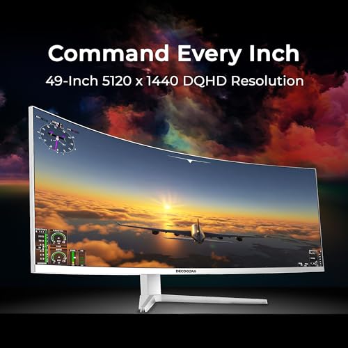 Image of Deco Gear 49 inch Curved Ultrawide 5K Gaming Monitor, 32:9, 120 Hz, 101% NTSC 100% sRGB, USB-C 65W, Adjustable, Home Office and Entertainment Workstation - Exclusive White Edition