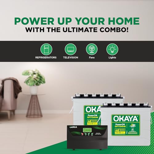 Image of Okaya Inverter with Two Batteries Combo for Home,Office & Shops|ATSW 3050 24V Pure Sine Wave Inverter 2500VA with 36 Months Warranty & OPTT24048 210Ah Batteries with 48 Months Warranty