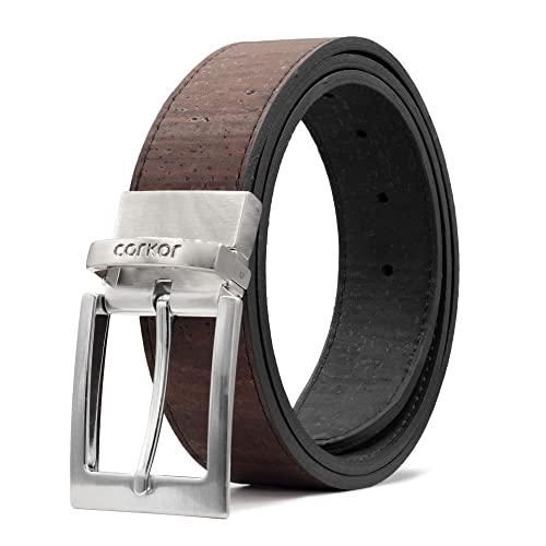 Cork Reversible Vegan Belt – Adjustable 1.37-Inch Wide Men's Dress & Casual Belt – Black & Brown, Water-Resistant