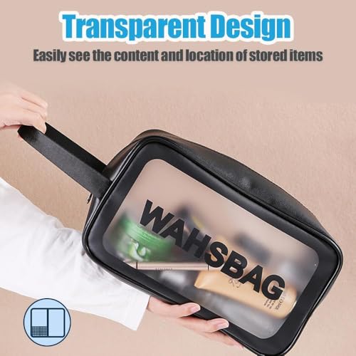 Image of Gritty Wash Bag Pouch for Travel Kit Toiletry Bag Cosmetic Bag Make Up Box for Brushes,Accessories with Handle,Large Capacity Translucent Waterproof Travel Storage Small Size 25X16X10 (Black)