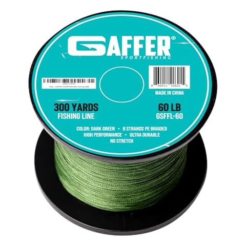 Gaffer Sport Fishing Line, 8 Strands Braid, 60LB Test Line [300 Yards] - Proprietary Weaving Tech, Thin-Coating - Stronger & Smoother Fishing Line for Freshwater & Saltwater Braided Line Cover