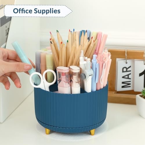 Image of SKYDUE 360 Degree Rotating Desk Organizer, Dual-Purpose Pencil Pen Holder, Rotating Desk Pen Organizer with 5 Slots, Pencil Cup for Office, School, Home