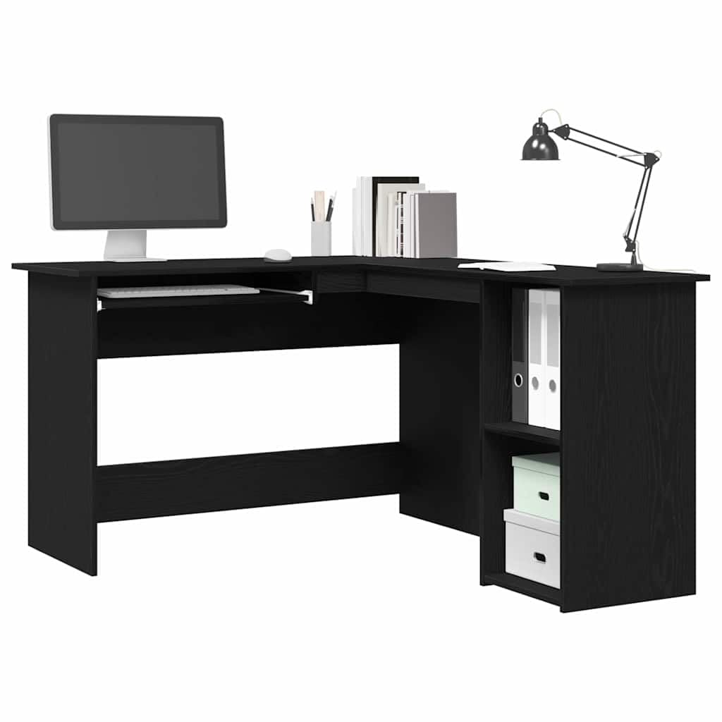 Escritorio esquinero de madera de roble negro, 120 x 140 x 75 cm, mesa de oficina compacta para oficina en casa y estudiantes, mesa de trabajo moderna con amplia superficie de trabajo