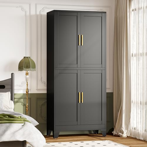 Image of winiowa 75 inch Tall Kitchen Pantry Cabinet, Metal Storage Cabinet with Doors and Adjustable Shelves, Black Freestanding Pantry Cabinet for Kitchen, Dining Room, Living Room, Laundry Room, Bathroom