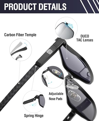Image of DUCO Retro Rectangular Polarized Sunglasses for Men Trendy Carbon Fiber Shades