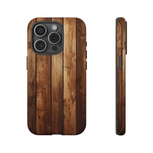 Texture de panneau de bois rustique coque rigide mate iPhone 15 Pro marron