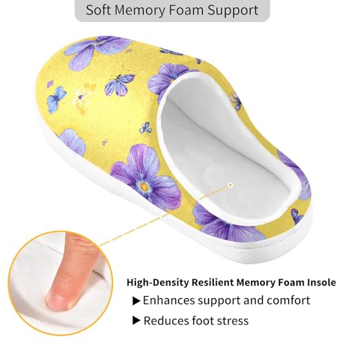 JUNZAN Cute Violet Yellow Cotton Slippers for Men Comfort Memory Foam Bedroom Shoes for Spa Funny Presents 6-72