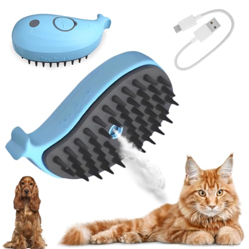 Cepillo de Vapor 3 en 1 para Gatos y Perros – Desenredante, Masajeador y con Spray – Autolimpiante con Botón, Pelo Corto y Largo, Antiestático, Recargable USB