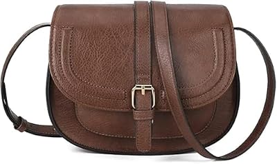 AFKOMST - Borsa da donna, a tracolla, a spalla, da sella, vintage, pelle vegana, S-giallo, Marrone caffè, Vintage